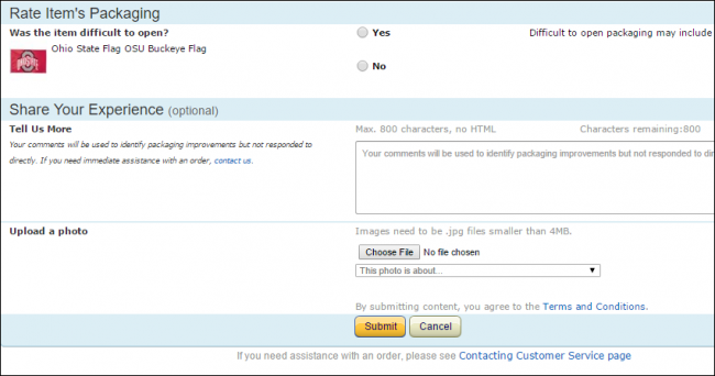 Форма обратной связи с возможностью загрузить изображение упаковки
