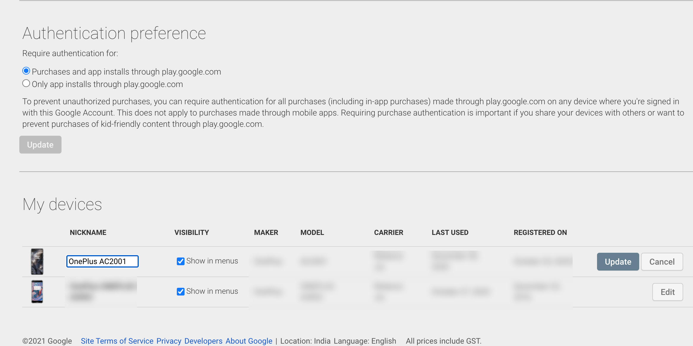 Изменение имени устройства в Google Play