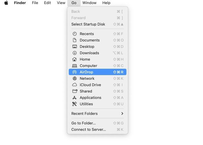 Apple Airdrop Finder Menu Selection