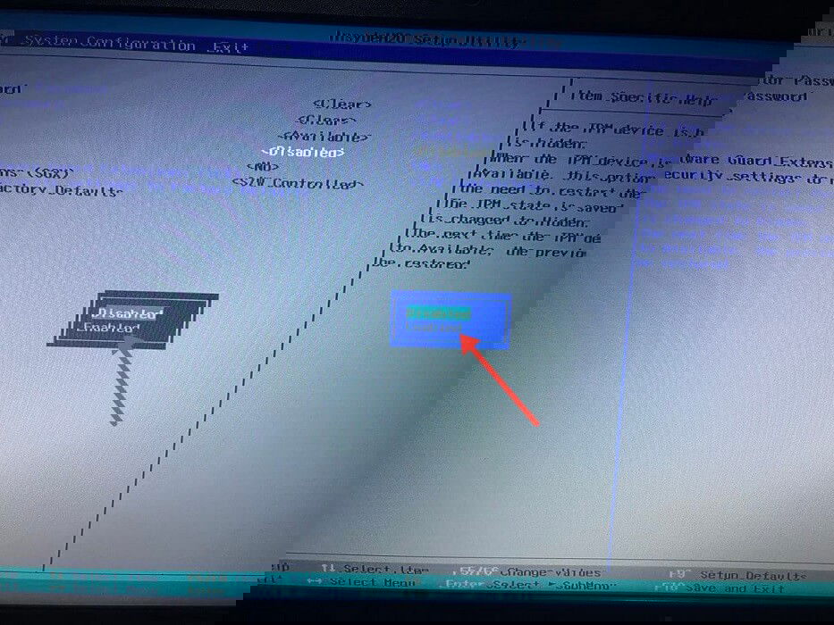 Включение TPM в BIOS.