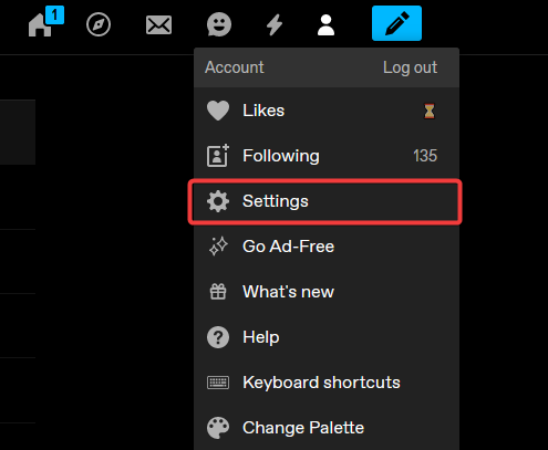 Настройки Tumblr в меню