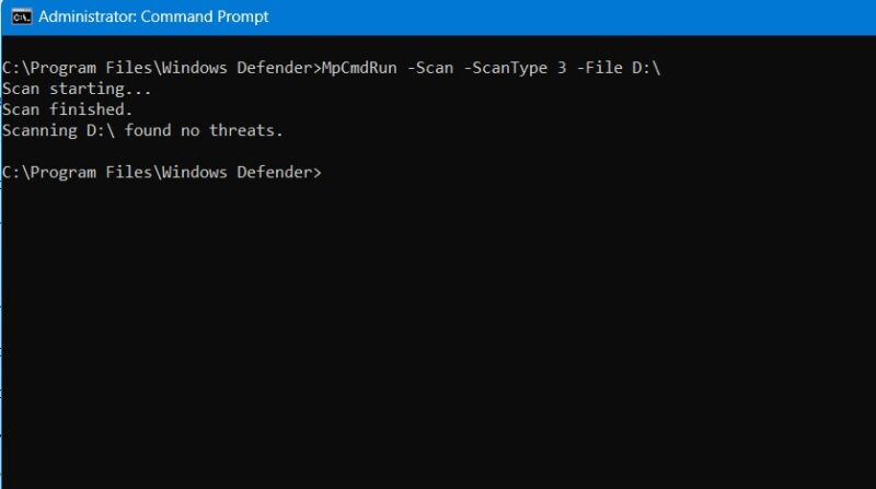 Пользовательское сканирование папки на диске D