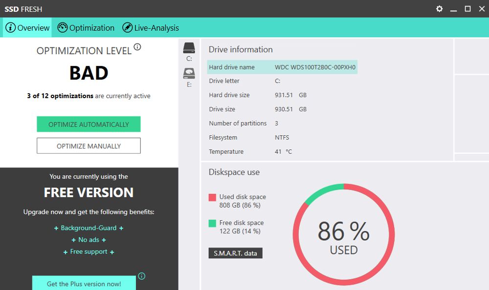Обзорная страница SSD Fresh с информацией о дисках