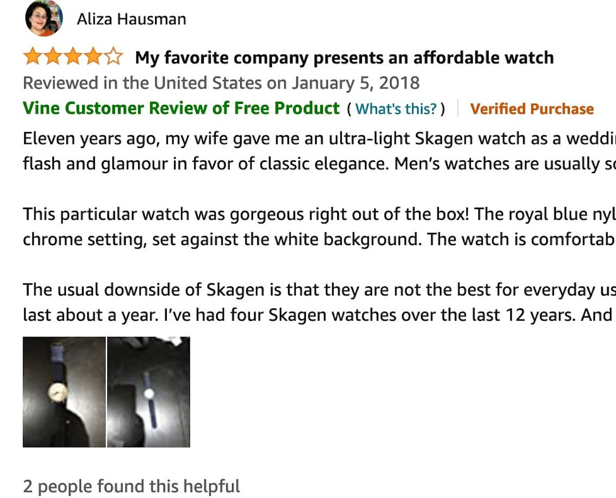 Маркировка «Vine Customer Review of Free Product» на отзыве