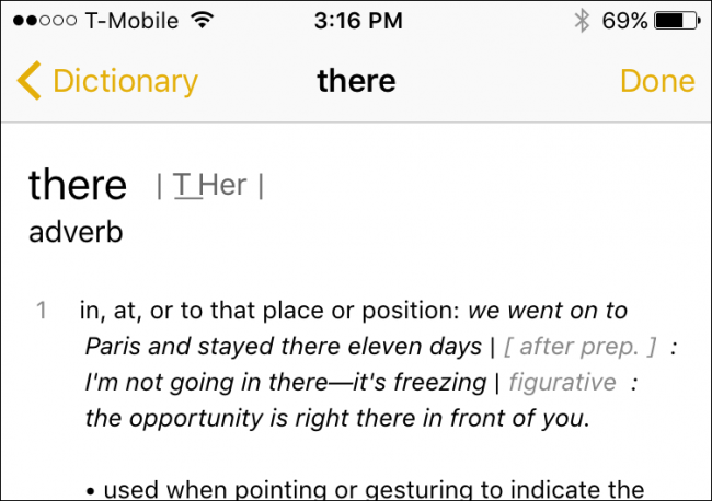 Словарь iOS с определением слова
