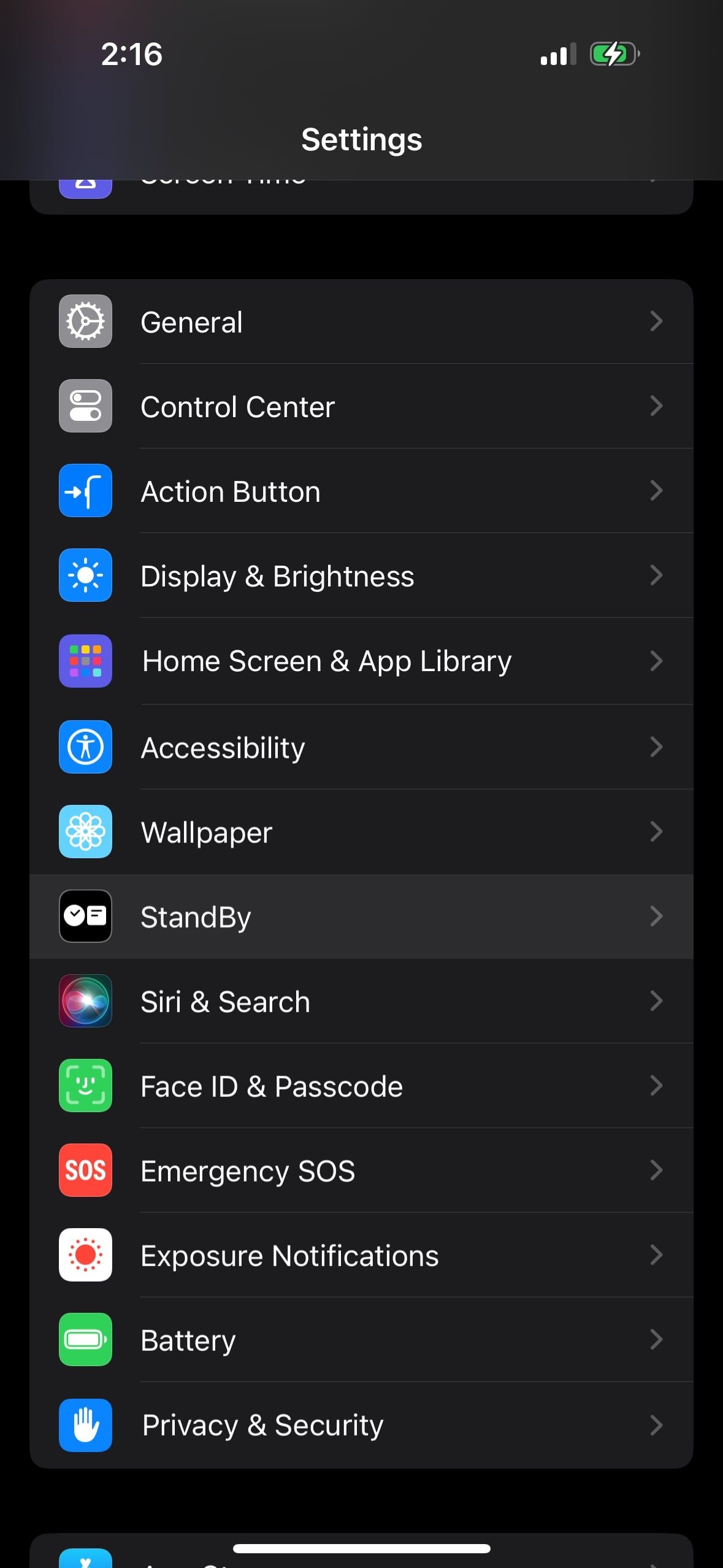 Раздел StandBy в настройках iPhone