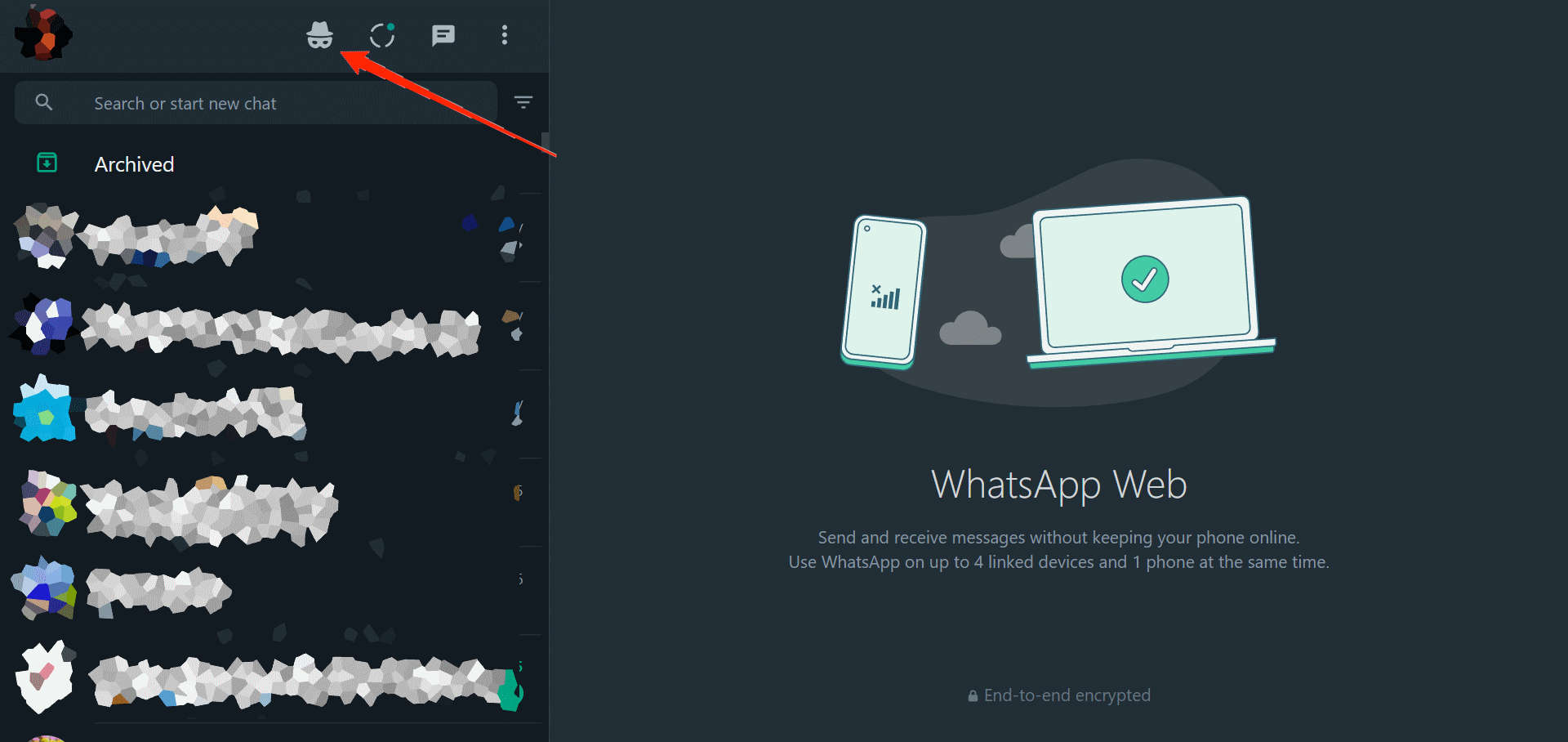 Настройки WAIncognito: отключение статусов
