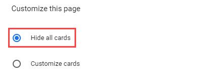 Опция «Скрыть все карточки» в настройках
