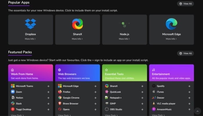 winstall (windows pacakage manager) web app