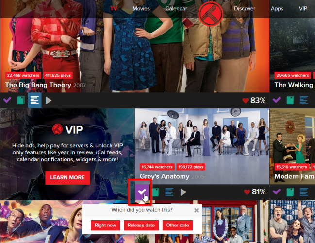 Добавление элемента в историю просмотров Trakt