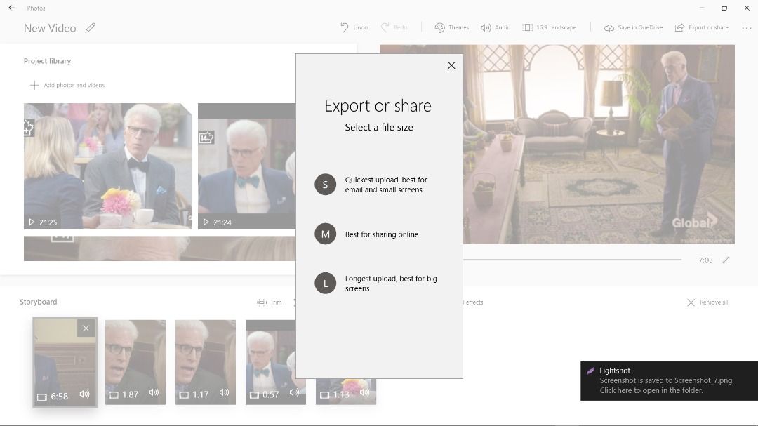 Экспорт видео в Windows Photos