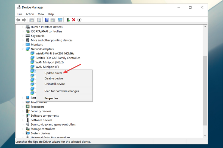 Команда «Обновить драйвер» в контекстном меню