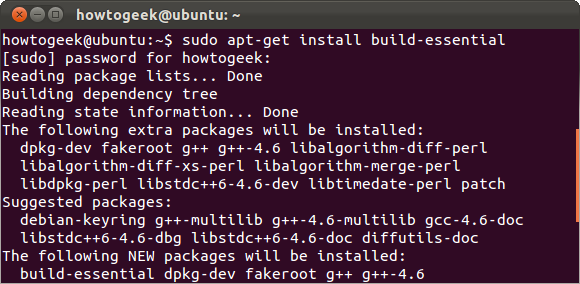 Скриншот: терминал установки build-essential