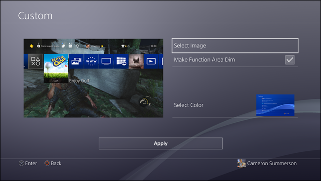 Настройки затемнения и цвета меню на PS4