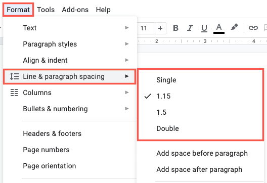 Пресеты межстрочного интервала в Google Docs