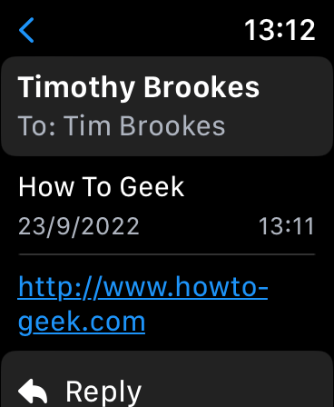 Нажатие по ссылке в письме на Apple Watch