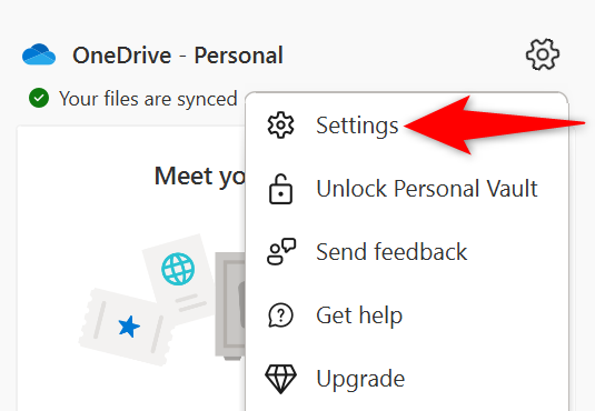 Переход в настройки OneDrive