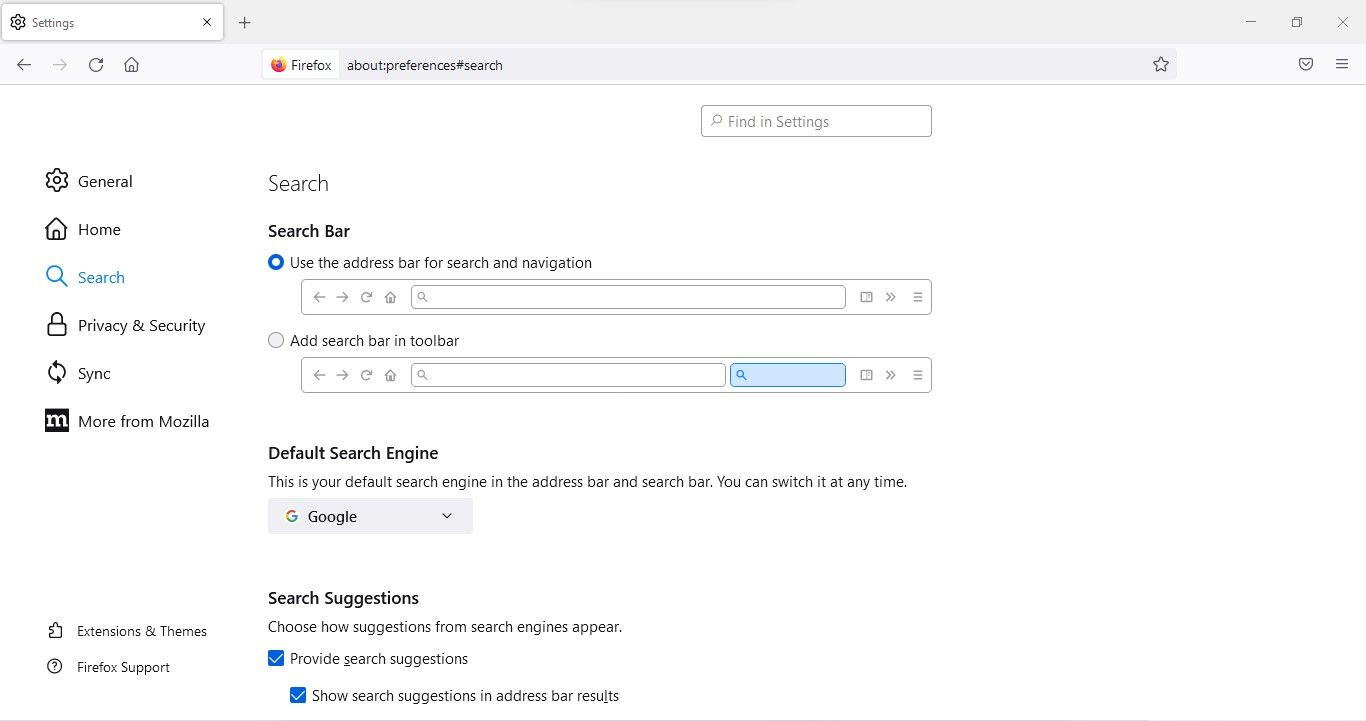 Выбор Google как поисковой системы по умолчанию в Firefox на рабочем столе