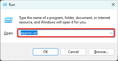 Диалог «Выполнить» с командой appwiz.cpl