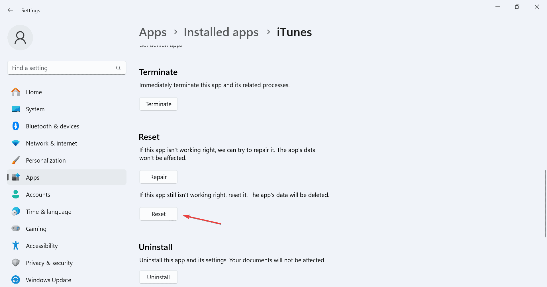Кнопки восстановления и ремонта приложения Xbox Game Bar в настройках