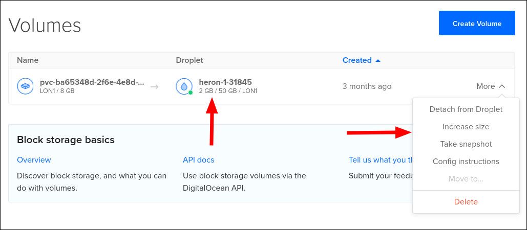 Скриншот редактирования тома в панели управления