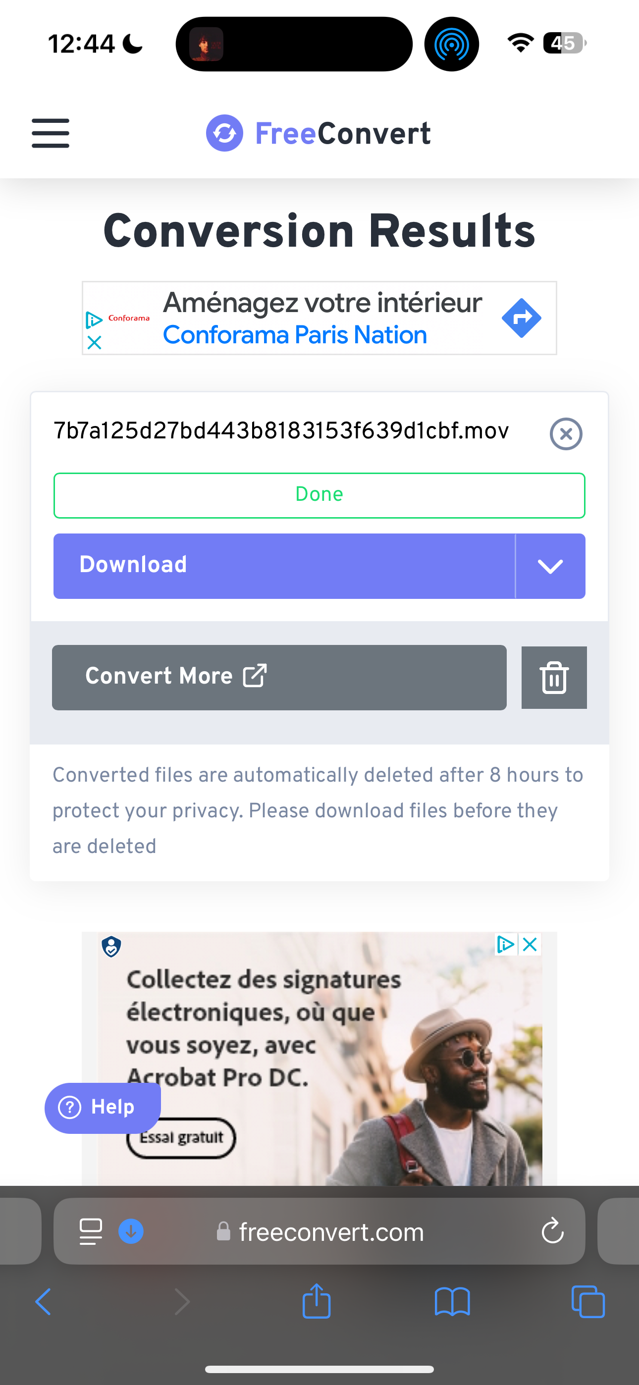 Скачивание конвертированного файла через FreeConvert