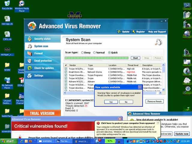 Поддельные предупреждения и всплывающие окна от Advanced Virus Remover