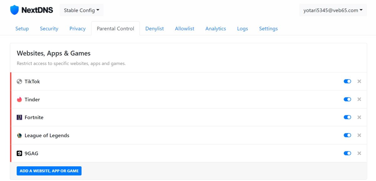 NextDNS Parental Controls