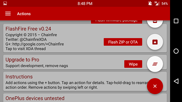 FlashFire интерфейс и опция Flash ZIP or OTA