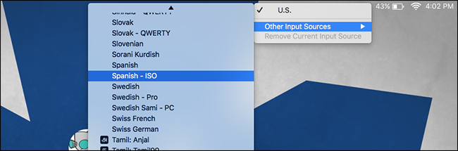 Значок меню ввода языка на экране входа macOS