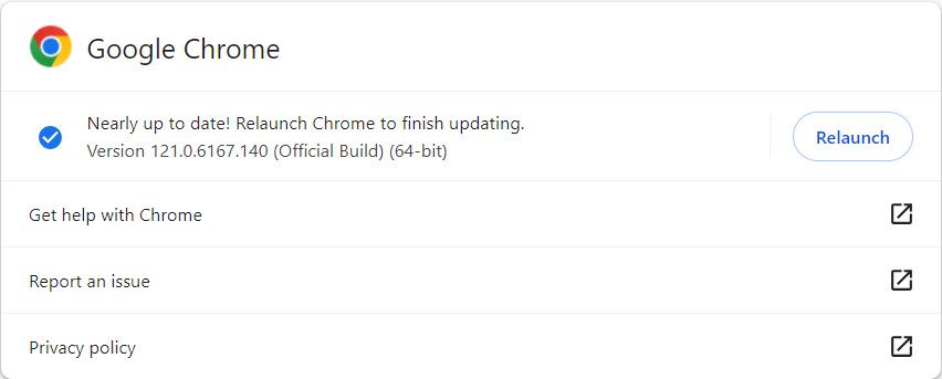Перезапуск Chrome после обновления