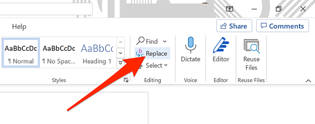 Нажмите «Заменить» во вкладке Главная в Word