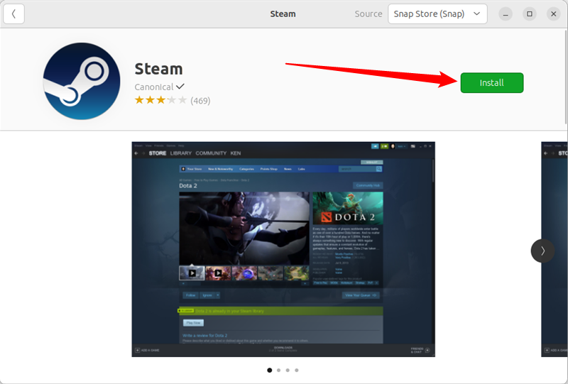 Кнопка «Установить» на странице Steam