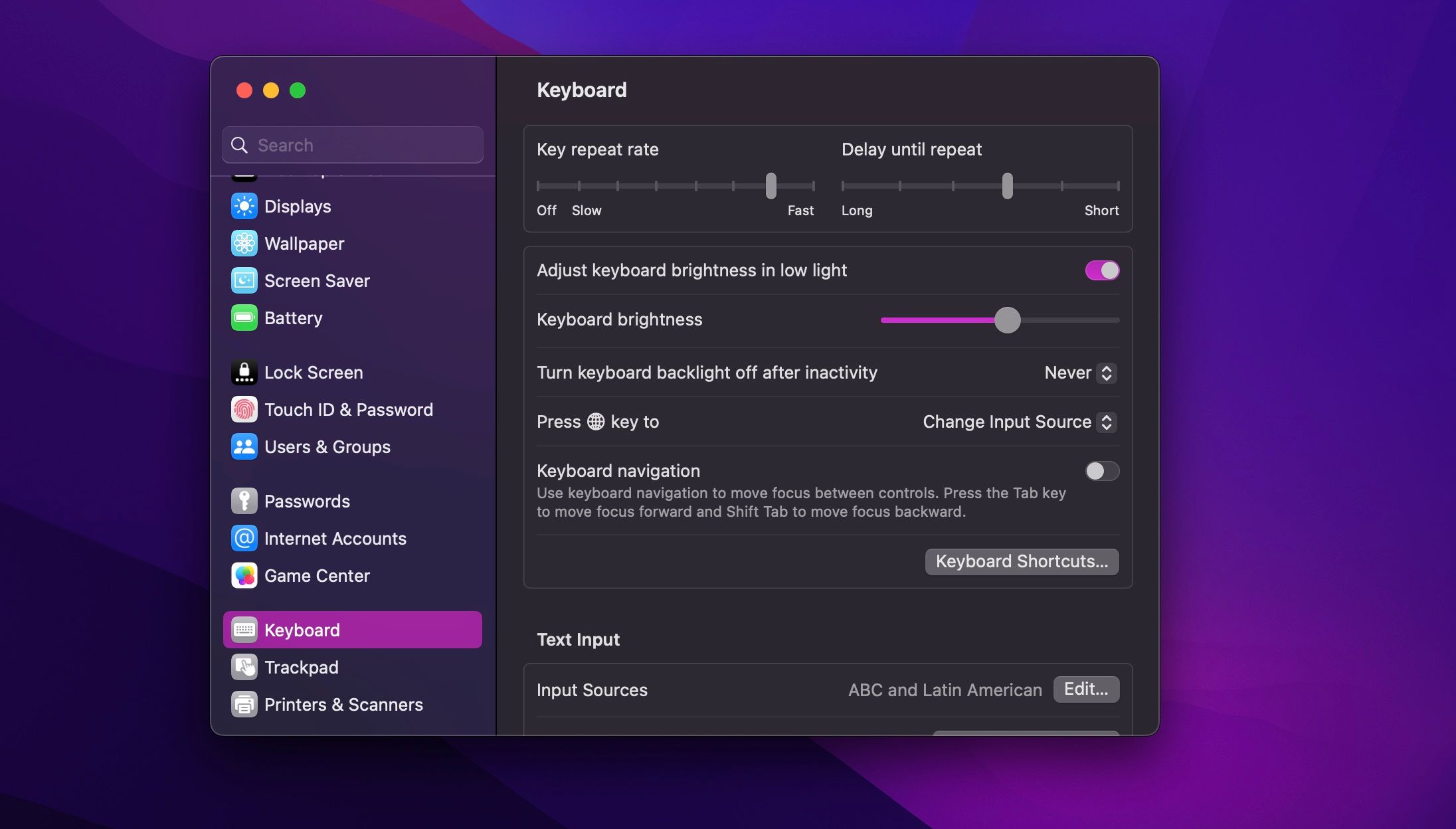 Keyboard Settings on Mac