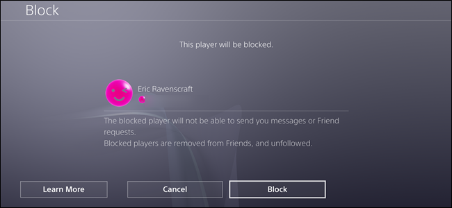 Окно подтверждения блокировки на PS4