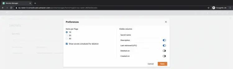Показать секреты, запланированные на удаление