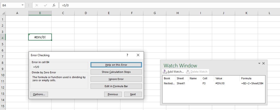 Использование проверки ошибок для поиска ошибки в ячейке на листе 2 в Microsoft Excel