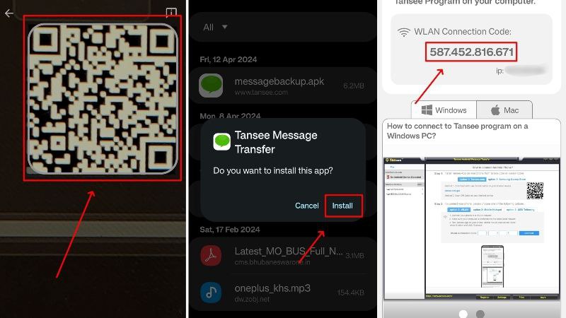 Сканирование QR-кода для загрузки Tansee на Android