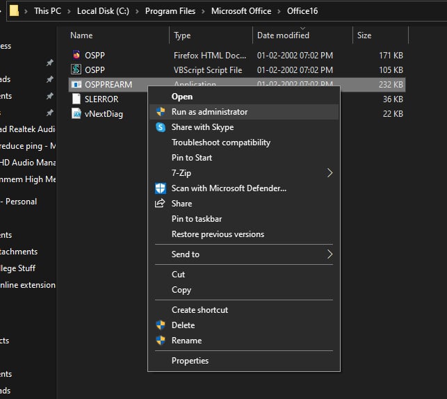 Результат запуска OSPPREARM.exe