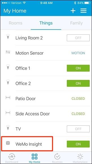 Скриншот выбранного устройства в списке SmartThings