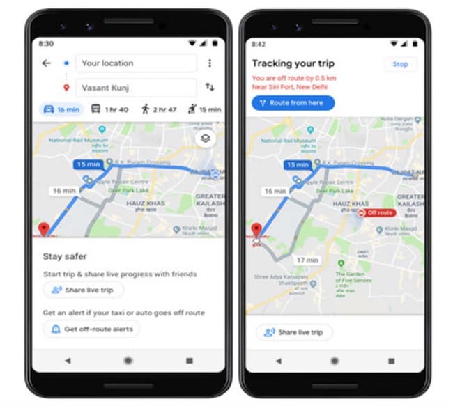 Инструкция: как включить Stay Safer в Google Maps, скриншот интерфейса с кнопкой Start и опцией Stay Safer
