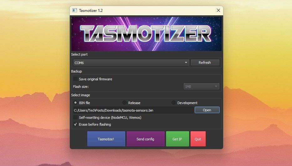 Прошивка Tasmota на ESP-01 с помощью Tasmotizer