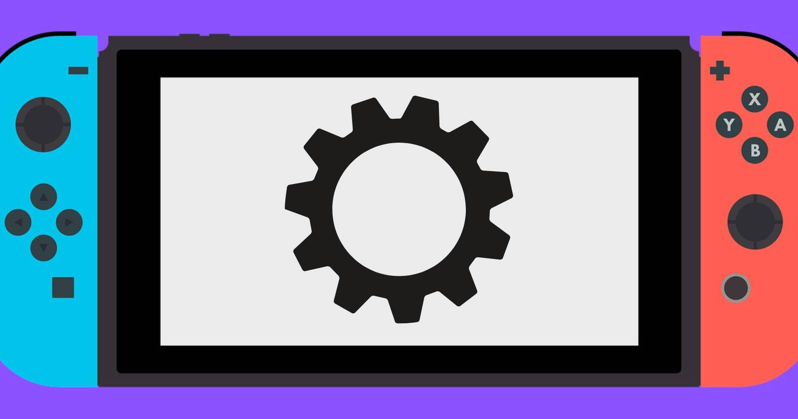 Векторная иллюстрация Nintendo Switch с изображением шестерёнки на экране
