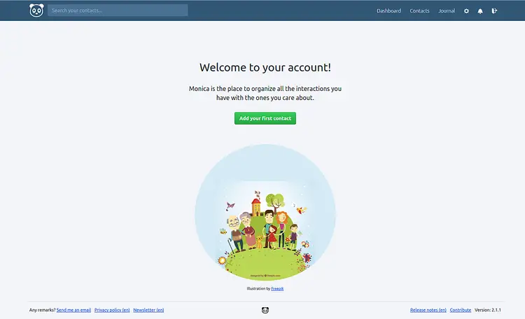 Экран входа и панель Monica