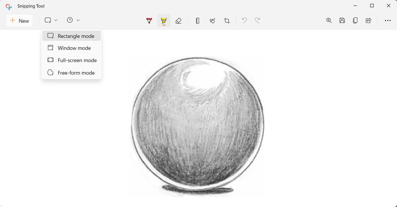 Интерфейс инструмента «Ножницы» в Windows с примером выделения области