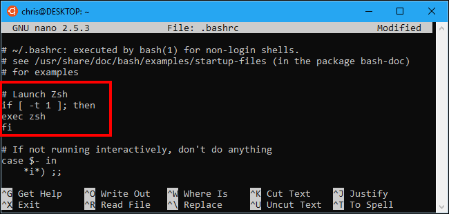 Редактирование .bashrc в nano