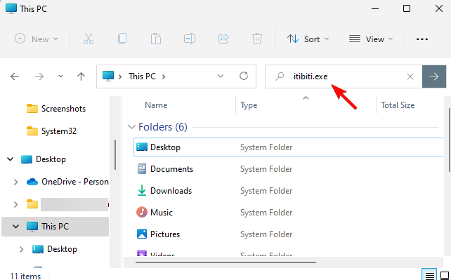 Поиск itibiti.exe в Проводнике