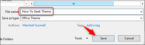 Окно сохранения текущей темы в Проводнике Windows