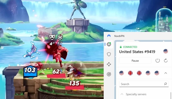 Низкий пинг в MultiVersus при подключении через NordVPN