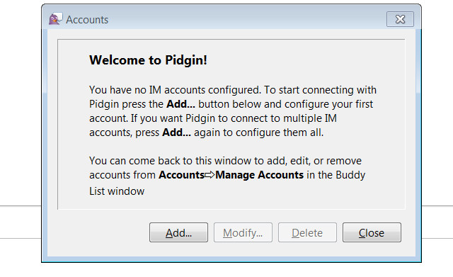 Установка Pidgin — окно настройки аккаунта